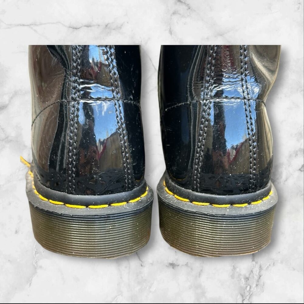 Black Patent Leather Lace-Up Dr. Marten Boots 8M 9L - Picture 5 of 15